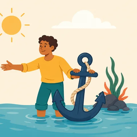 A person standing steady beside an anchor.