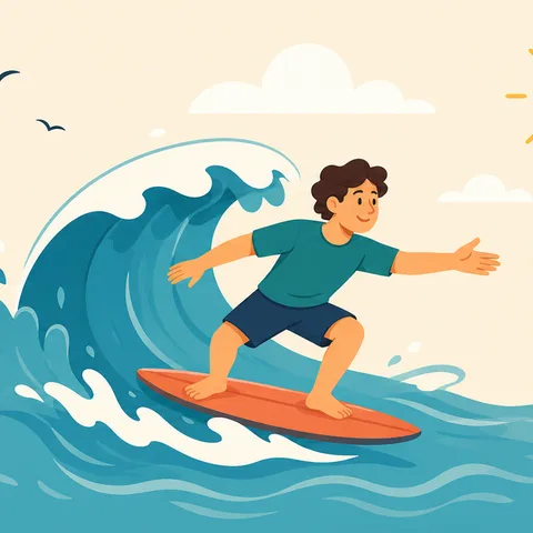 A person riding a wave, reaching out.